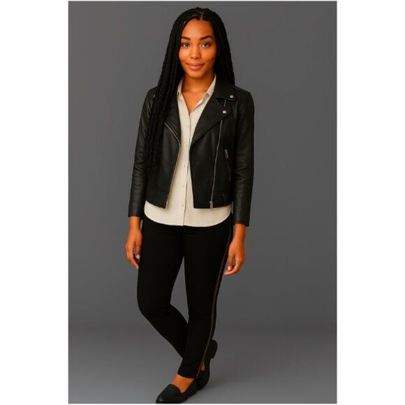 Max Studio Women Leggings Size L with Faux Leather Tuxedo Strip - Picture 8 of 8